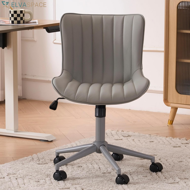 Green Office Desk Chair with Wheels Armless Vanity Chair Modern | Faux Leather Upholstered with Rocking Back, Swivel Height Adjustable Small Cute Computer Rolling Task Chair Ergonomic 300Lb