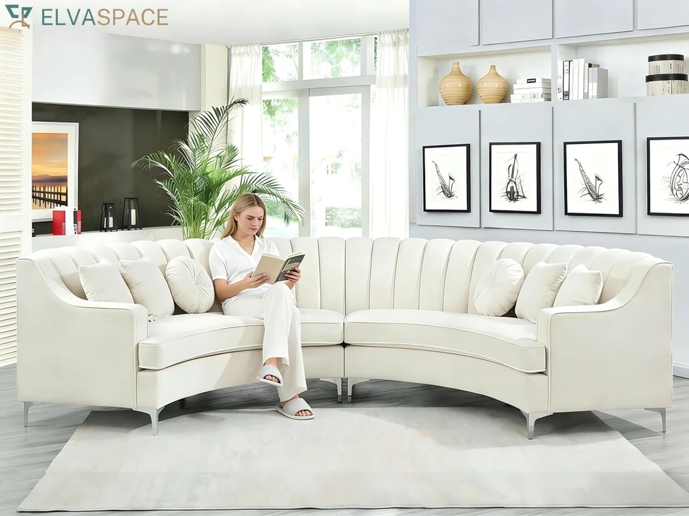 Semicircle Modular Curved Velvet Sectional Sofa, Modern Cloud-Like for Living Room Apartment Office Conference Space