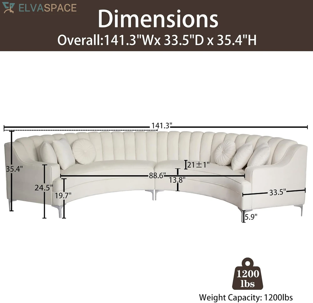 Semicircle Modular Curved Velvet Sectional Sofa, Modern Cloud-Like for Living Room Apartment Office Conference Space