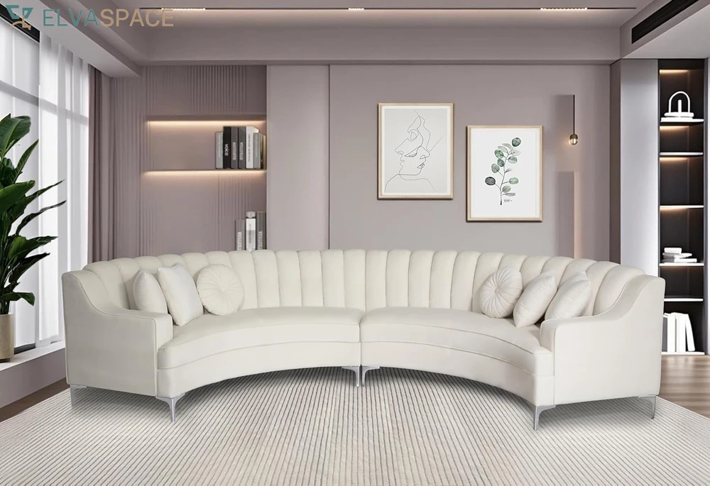 Semicircle Modular Curved Velvet Sectional Sofa, Modern Cloud-Like for Living Room Apartment Office Conference Space