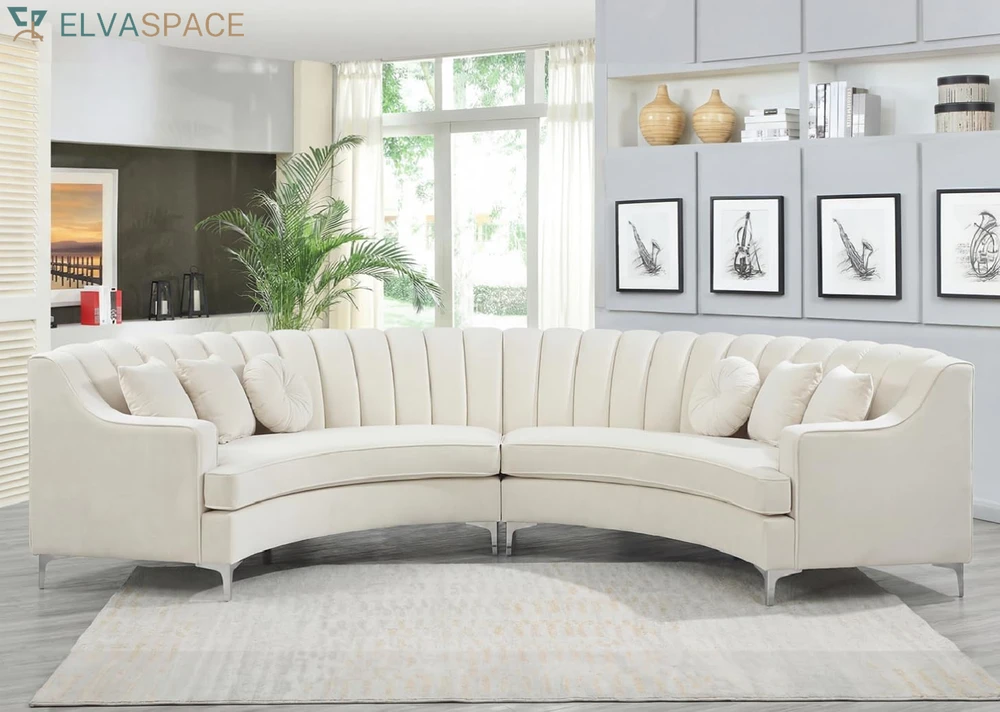 Semicircle Modular Curved Velvet Sectional Sofa, Modern Cloud-Like for Living Room Apartment Office Conference Space