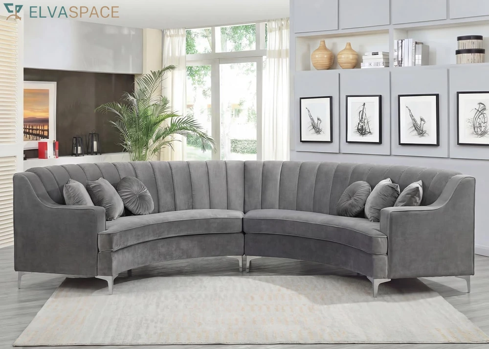 Semicircle Modular Curved Velvet Sectional Sofa, Modern Cloud-Like for Living Room Apartment Office Conference Space