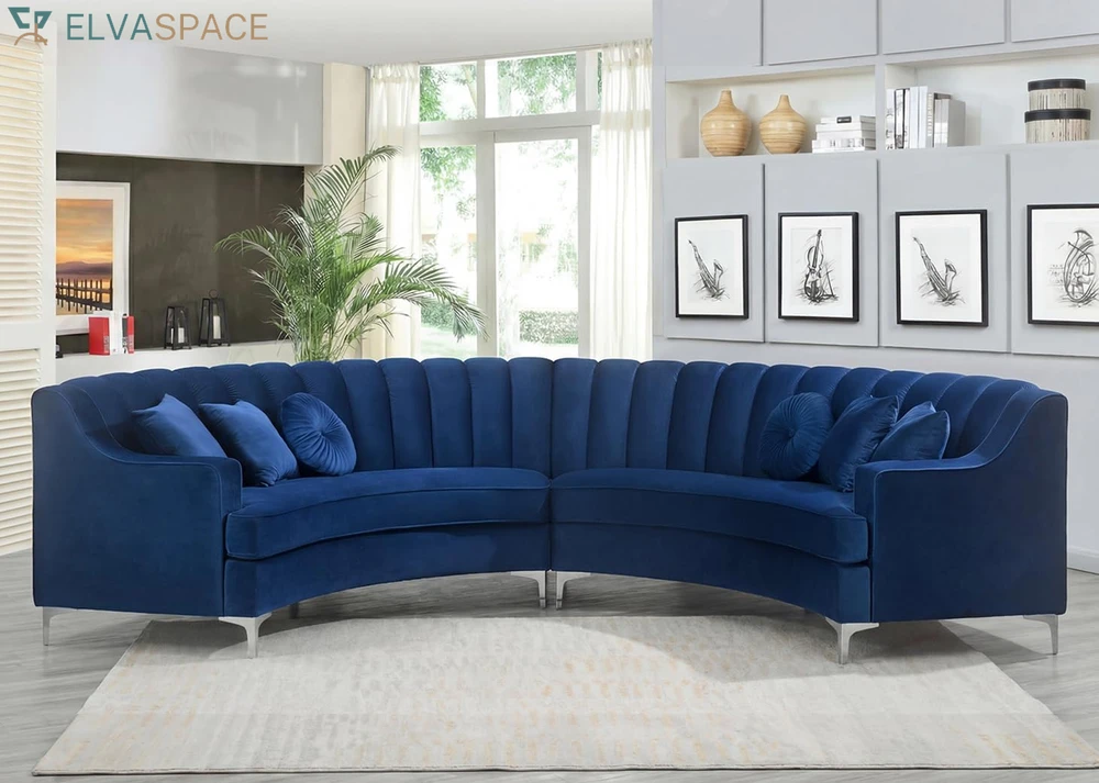 Semicircle Modular Curved Velvet Sectional Sofa, Modern Cloud-Like for Living Room Apartment Office Conference Space