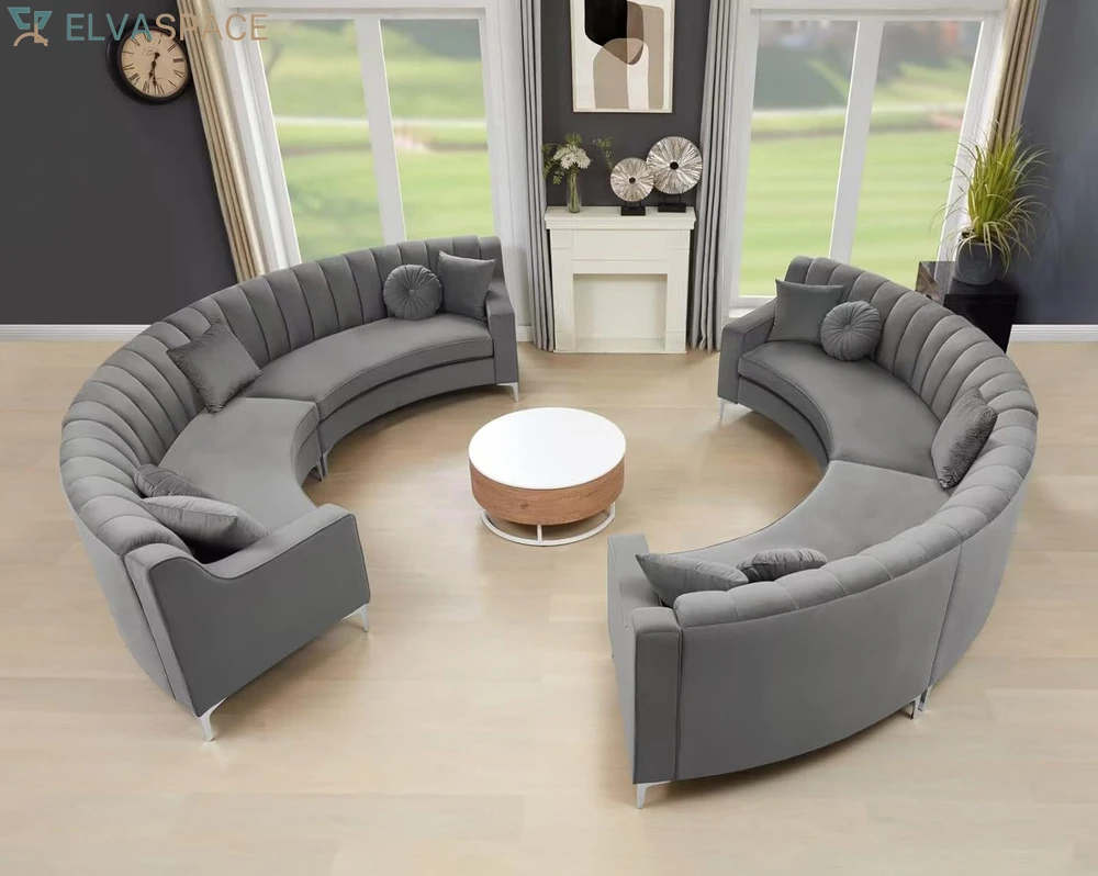 Semicircle Modular Curved Velvet Sectional Sofa, Modern Cloud-Like for Living Room Apartment Office Conference Space