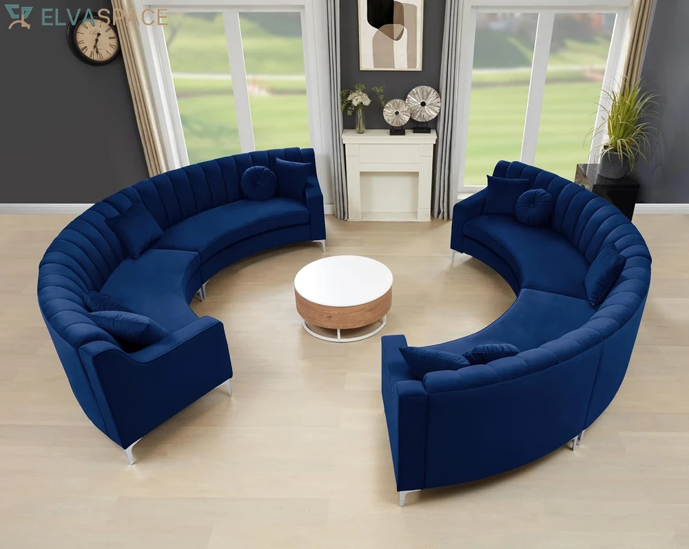 Semicircle Modular Curved Velvet Sectional Sofa, Modern Cloud-Like for Living Room Apartment Office Conference Space