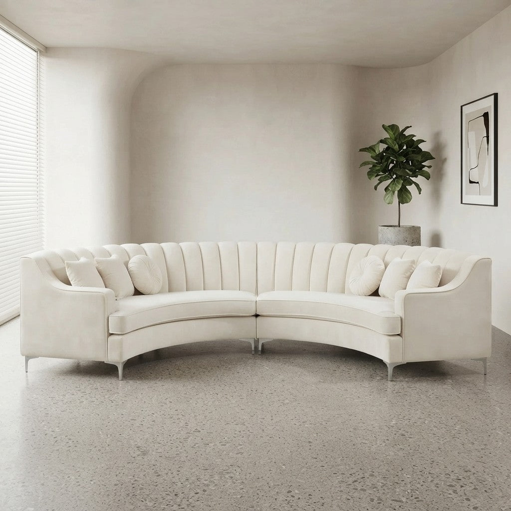 Semicircle Modular Curved Velvet Sectional Sofa, Modern Cloud-Like for Living Room Apartment Office Conference Space