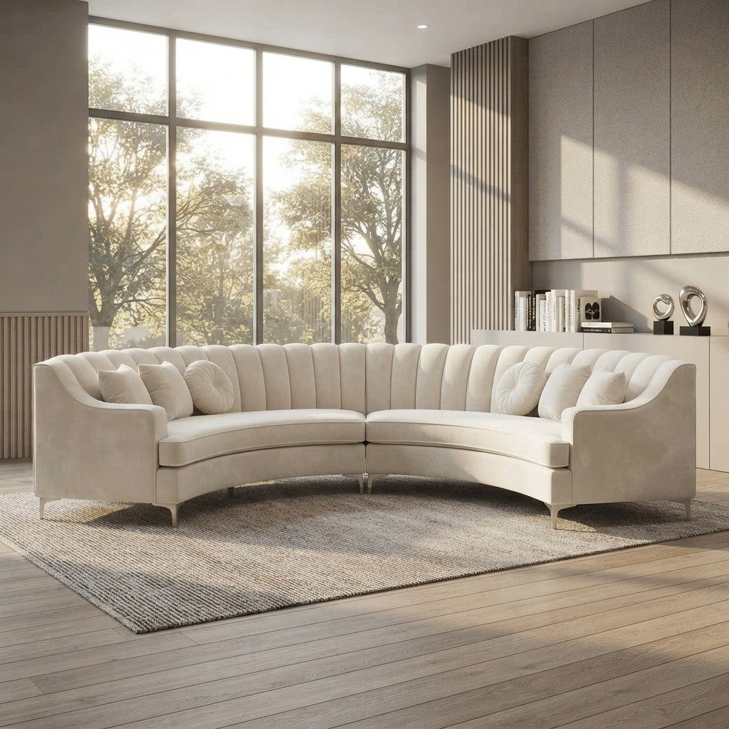 Semicircle Modular Curved Velvet Sectional Sofa, Modern Cloud-Like for Living Room Apartment Office Conference Space