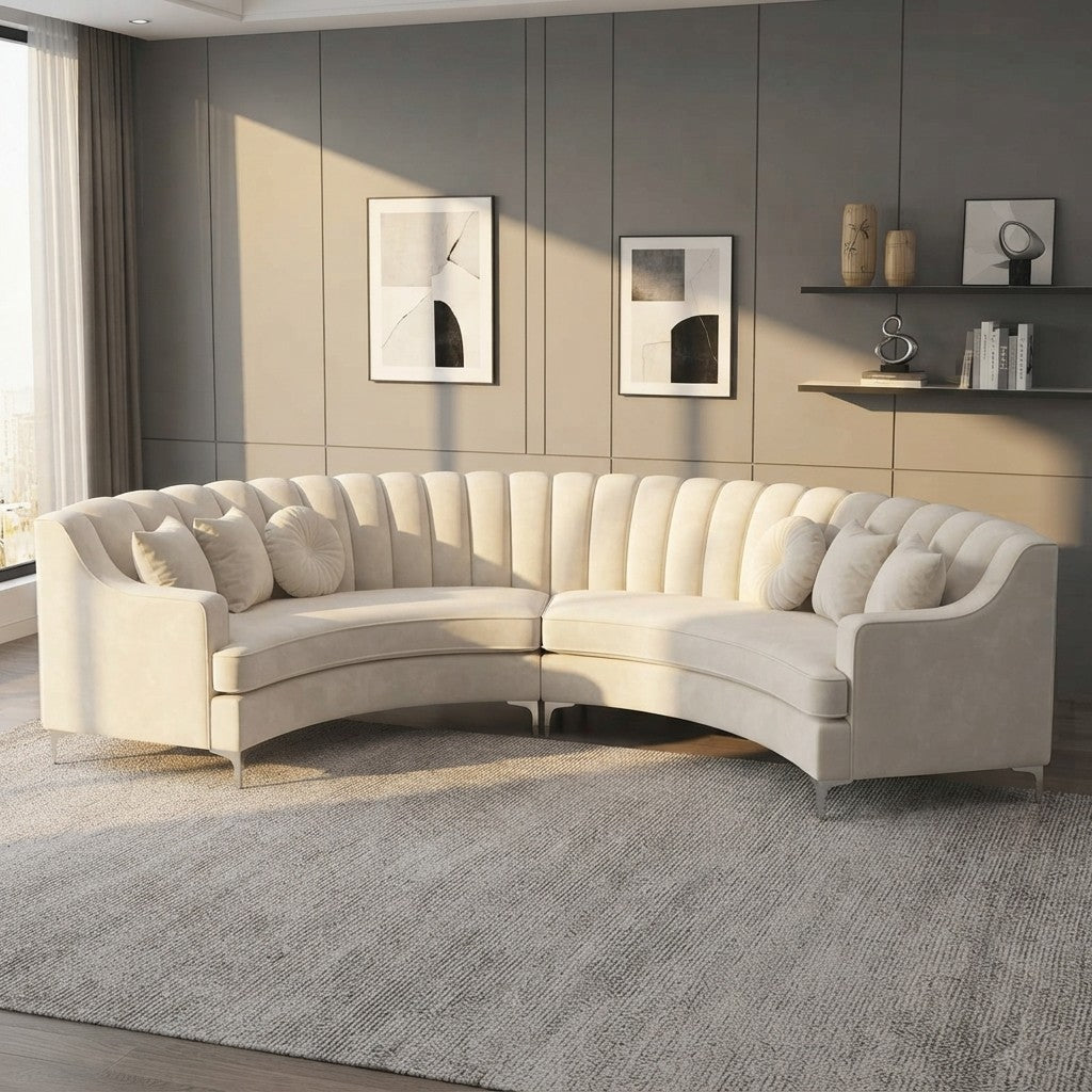 Semicircle Modular Curved Velvet Sectional Sofa, Modern Cloud-Like for Living Room Apartment Office Conference Space