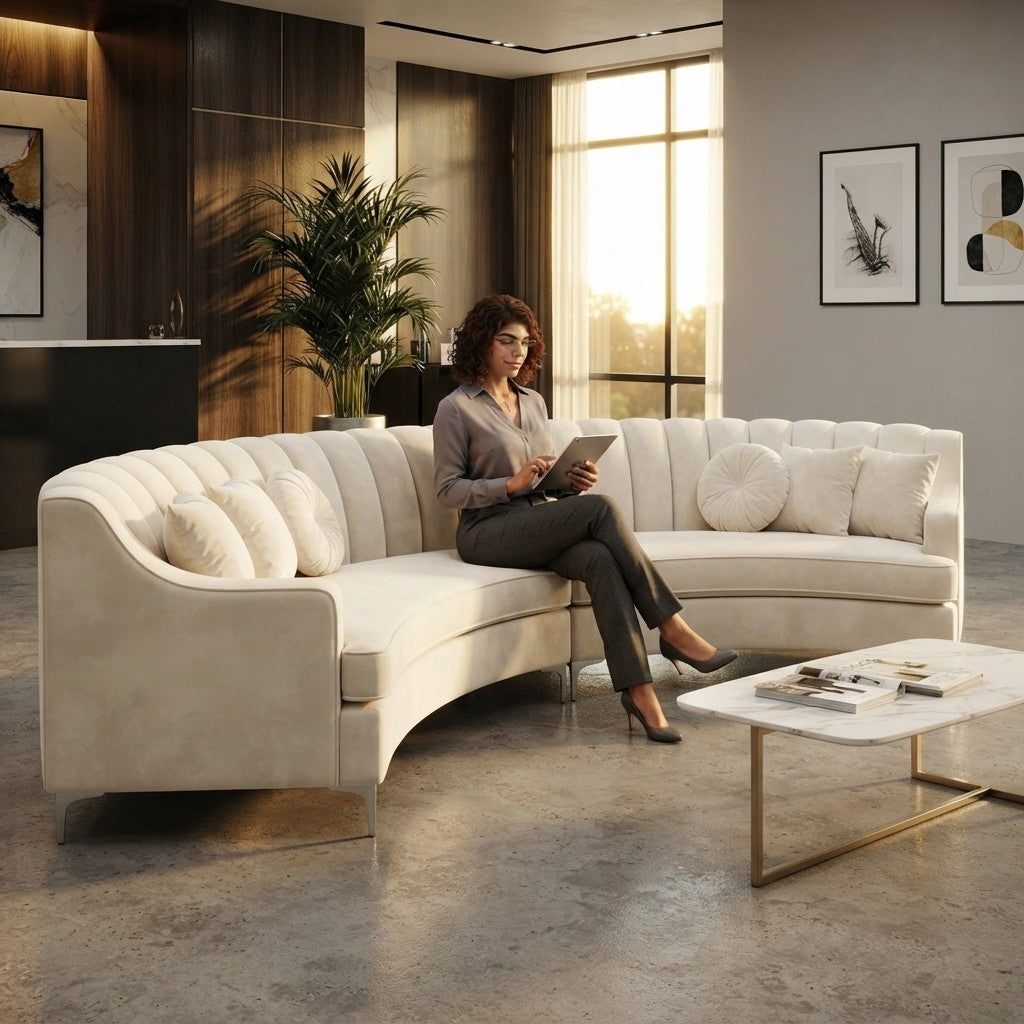 Semicircle Modular Curved Velvet Sectional Sofa, Modern Cloud-Like for Living Room Apartment Office Conference Space