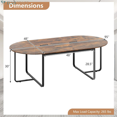 95" Conference Table, Large Oval Meeting Table for 10-12 People with Dual Cable Holes & Metal Legs, Industrial Business Training Seminar Table for Office Conference Room Boardroom
