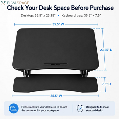 35.5" Standing Desk Converter with Keyboard Tray – Adjustable Sit Stand Desk Riser for Dual Monitors – Dual Gas Spring Height Adjustable Desktop Workstation Topper – Black