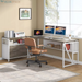 Lantine L Shaped Desk with Drawer Cabinet, 63" Executive Computer Desk and Lateral File Cabinet for Home Office