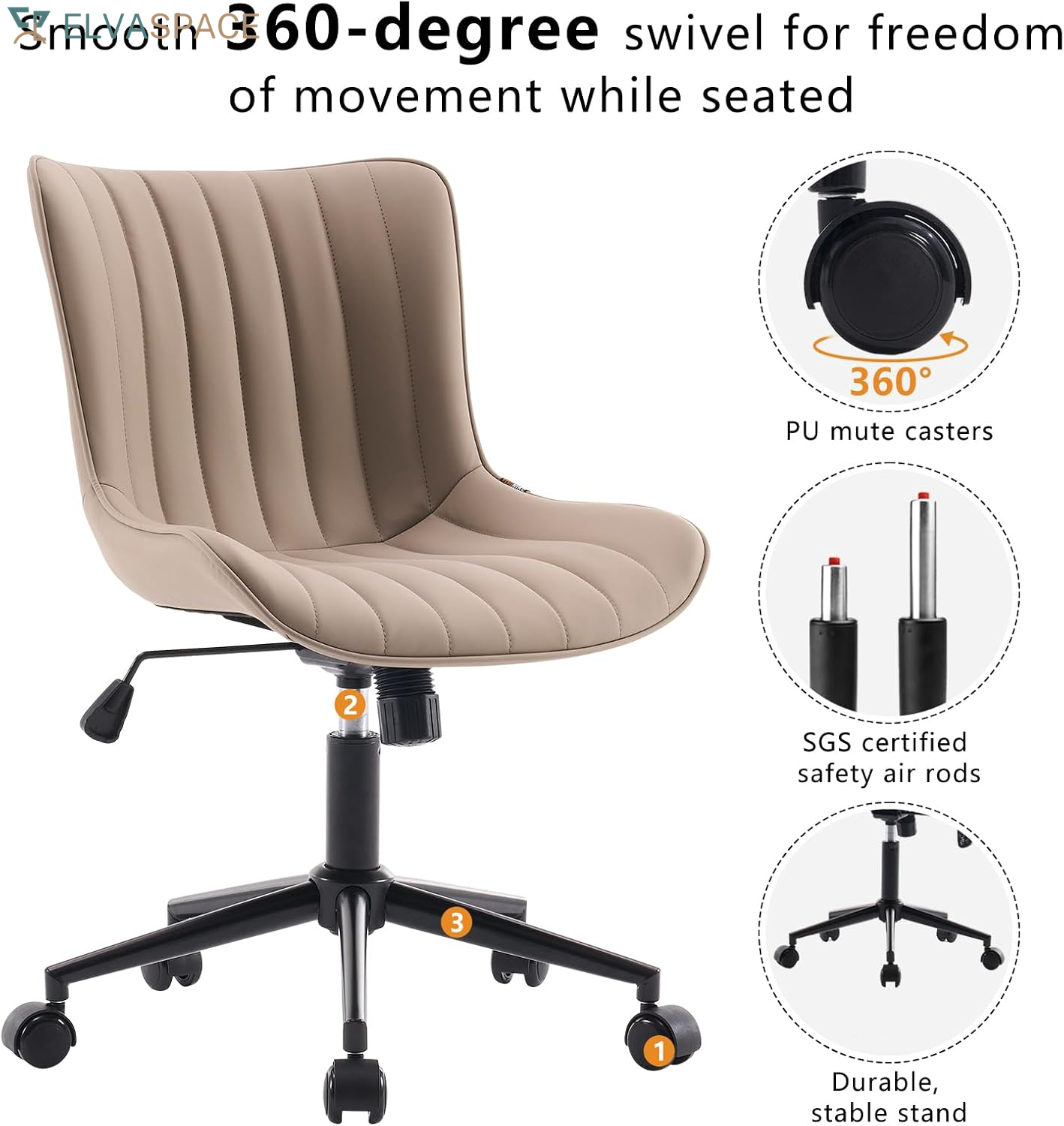 Green Office Desk Chair with Wheels Armless Vanity Chair Modern | Faux Leather Upholstered with Rocking Back, Swivel Height Adjustable Small Cute Computer Rolling Task Chair Ergonomic 300Lb