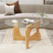 Triangle Glass Coffee Table, Mid-Century Modern Center Table with Tempered Glass Top & Adjustable Rubber Wood Base, Small Coffee Table for Small Spaces, Living Room & Reception Room (Natural)