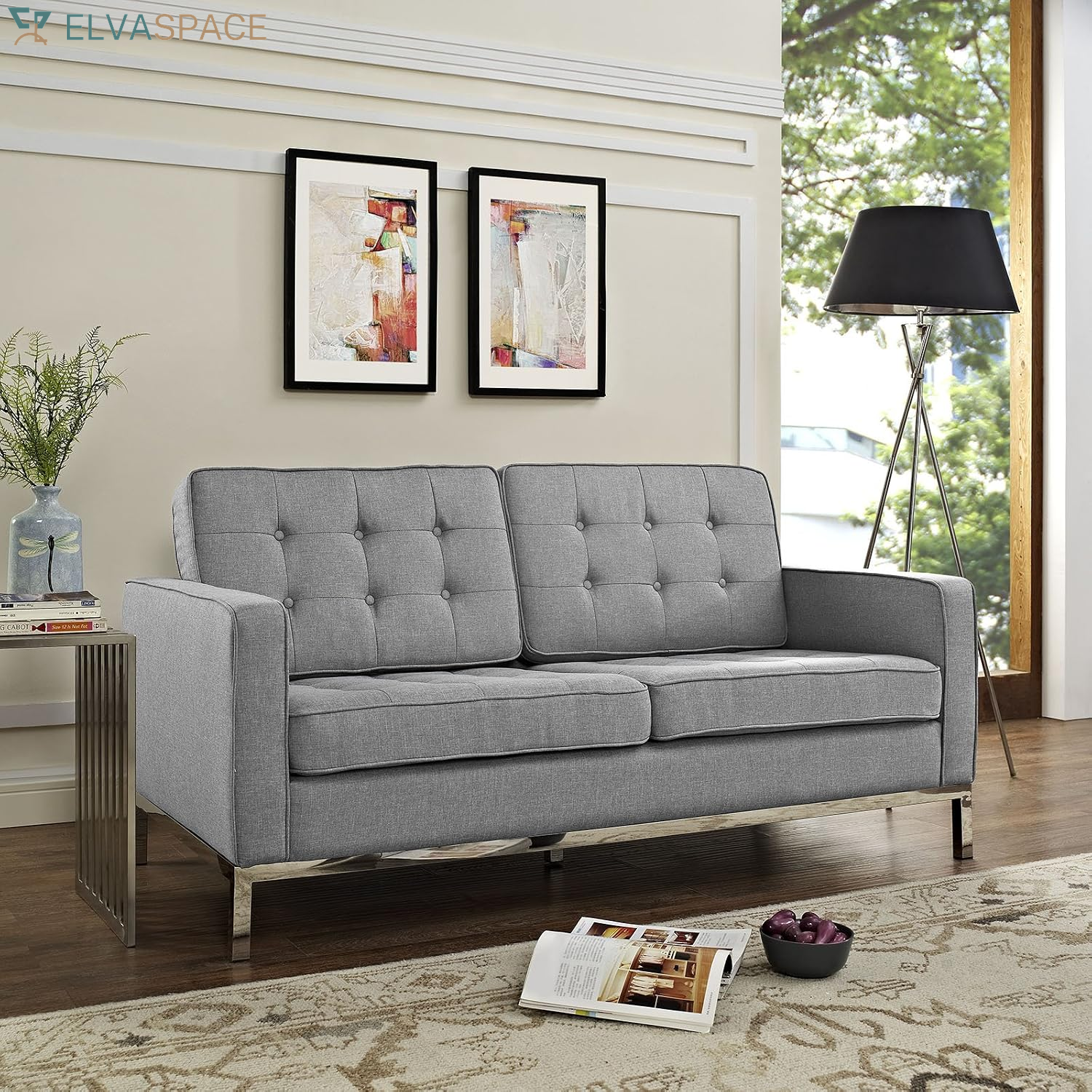 Loft Upholstered Fabric Mid-Century Modern Accent Arm Lounge Chair in Teal