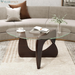 Triangle Glass Coffee Table, Mid-Century Modern Center Table with Tempered Glass Top & Adjustable Rubber Wood Base, Small Coffee Table for Small Spaces, Living Room & Reception Room (Natural)