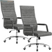 Ergonomic Office Desk Chair, Executive Ribbed Mid-Back PU Leather Conference Room Chair Adjustable Swivel Chair with Arms (1, Orange)