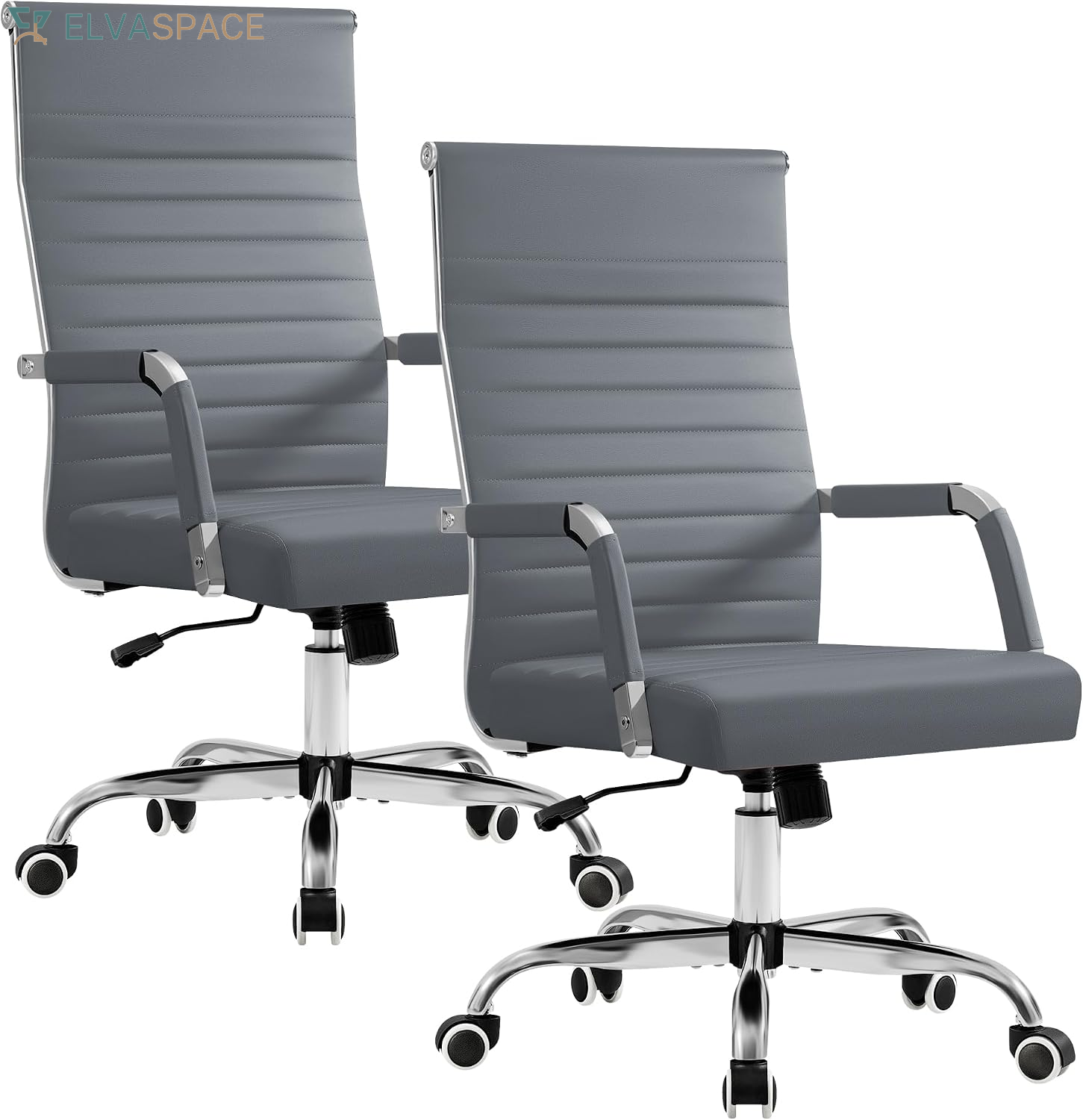 Ergonomic Office Desk Chair, Executive Ribbed Mid-Back PU Leather Conference Room Chair Adjustable Swivel Chair with Arms (1, Orange)
