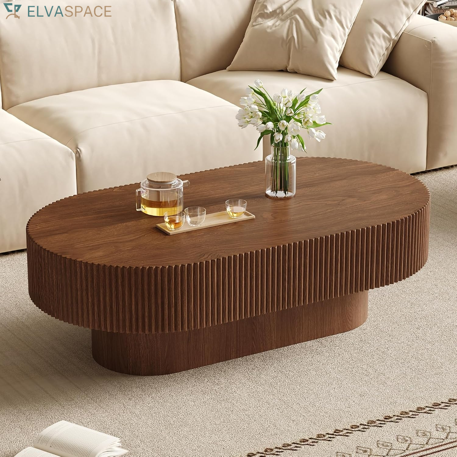 Modern round Coffee Table with Sturdy Base, White | Wood Sofa Center Table for Living Room,Office, Reception Room, Easy Assemble,