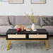 46" Rattan Coffee Table with Metal Frame, Center Rectangular Tables with 2 Drawers, Wooden Small Media Table for Home Living Room, Brown
