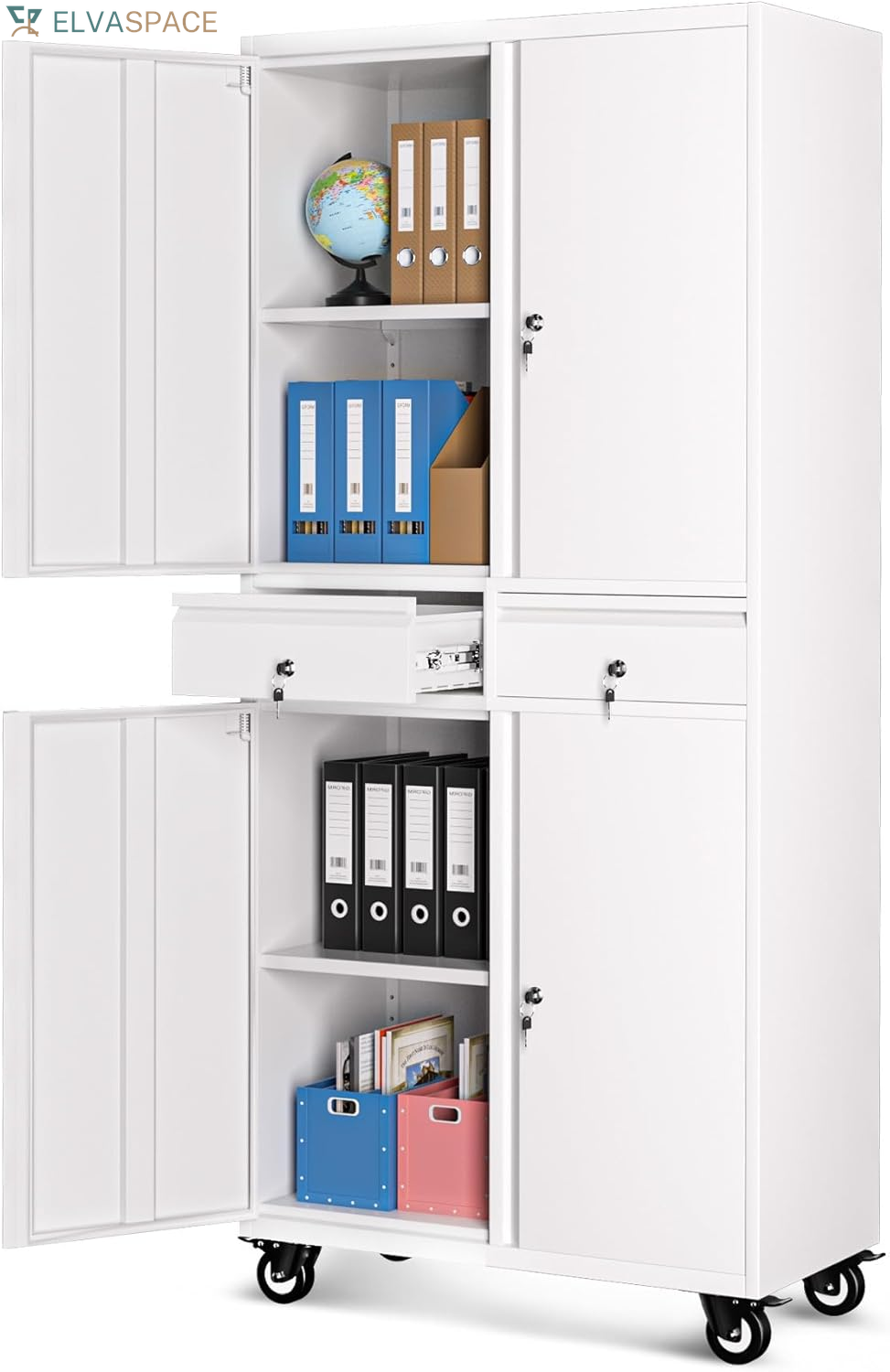Storage Metal Cabinet 71" with Doors and 4 Shelves Adjustable Adjustable Feet and Lock Tall Storage Cabinet for Pantry Garage Craft Bedroom Office Shop
