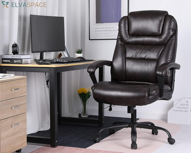Big and Tall 500Lbs Wide Seat Ergonomic Desk Chair with Lumbar Support Arms Headrest Massage Office Chair Rolling Swivel PU Leather Task Computer Chair for Adults(Brown)