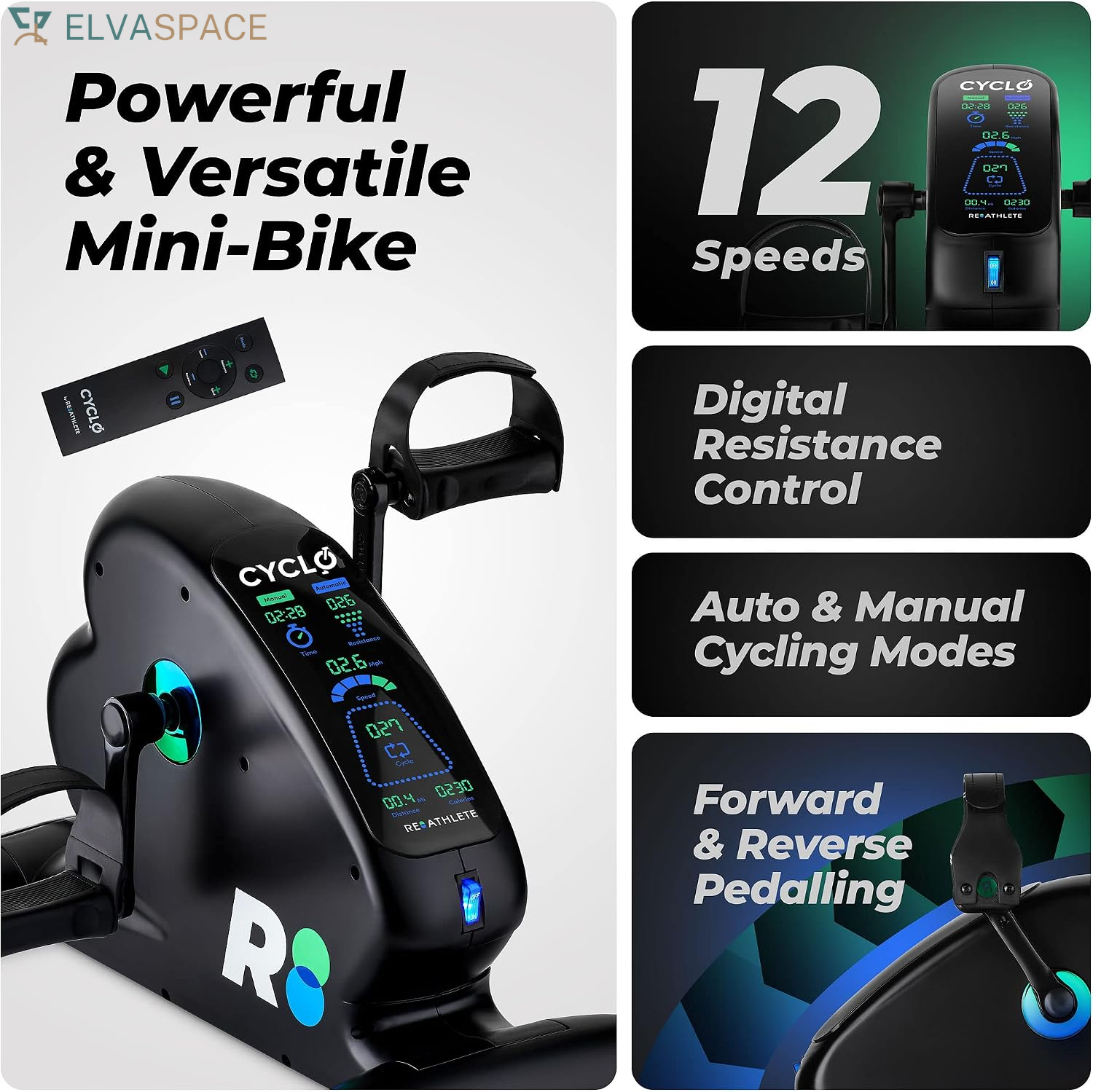 CYCLO: Under-Desk Bike/Pedal Exerciser | Desk Bike for Leg and Arm Exercises | Pedal Exerciser for Cardio Training, Fitness, & Rehabilitation | All-Digital, Light & Quiet Under-Desk Bike