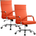 Ergonomic Office Desk Chair, Executive Ribbed Mid-Back PU Leather Conference Room Chair Adjustable Swivel Chair with Arms (1, Orange)