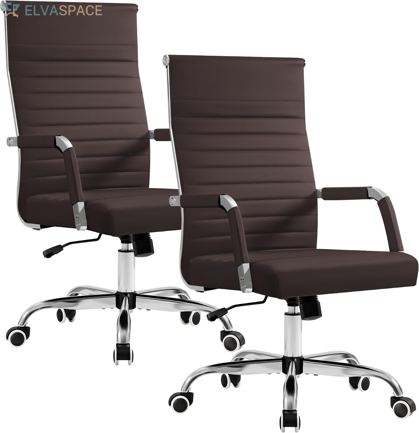 Ergonomic Office Desk Chair, Executive Ribbed Mid-Back PU Leather Conference Room Chair Adjustable Swivel Chair with Arms (1, Orange)