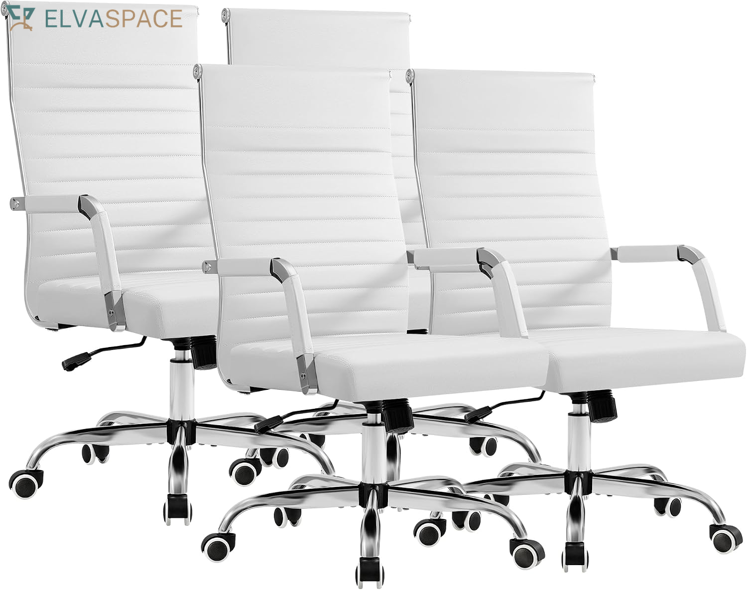 Ergonomic Office Desk Chair, Executive Ribbed Mid-Back PU Leather Conference Room Chair Adjustable Swivel Chair with Arms (1, Orange)