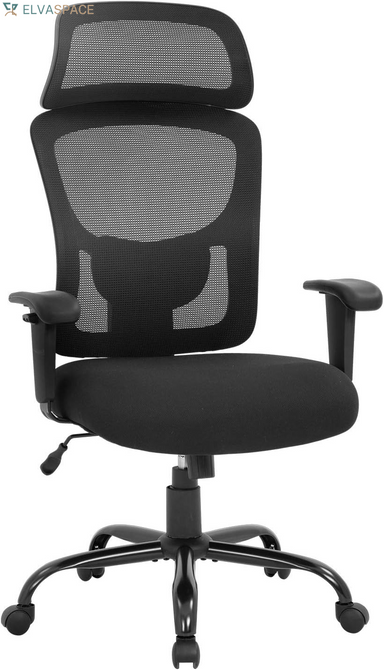 Big and Tall Office Chair Ergonomic Chair 400Lbs Wide Seat Executive Desk Chair with Lumbar Support Adjustable Armrest Headrest High Back Mesh Computer Chair Rolling Swivel Task Chair(Black)
