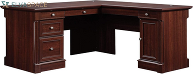 Palladia L Shaped Desk with Drawers, Office Desk with File Cabinet Storage, Cable Management, Keyboard Tray, in Select Cherry Finish
