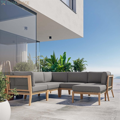 Clearwater Outdoor Patio Teak Wood 6-Piece Sectional Sofa in Gray Graphite