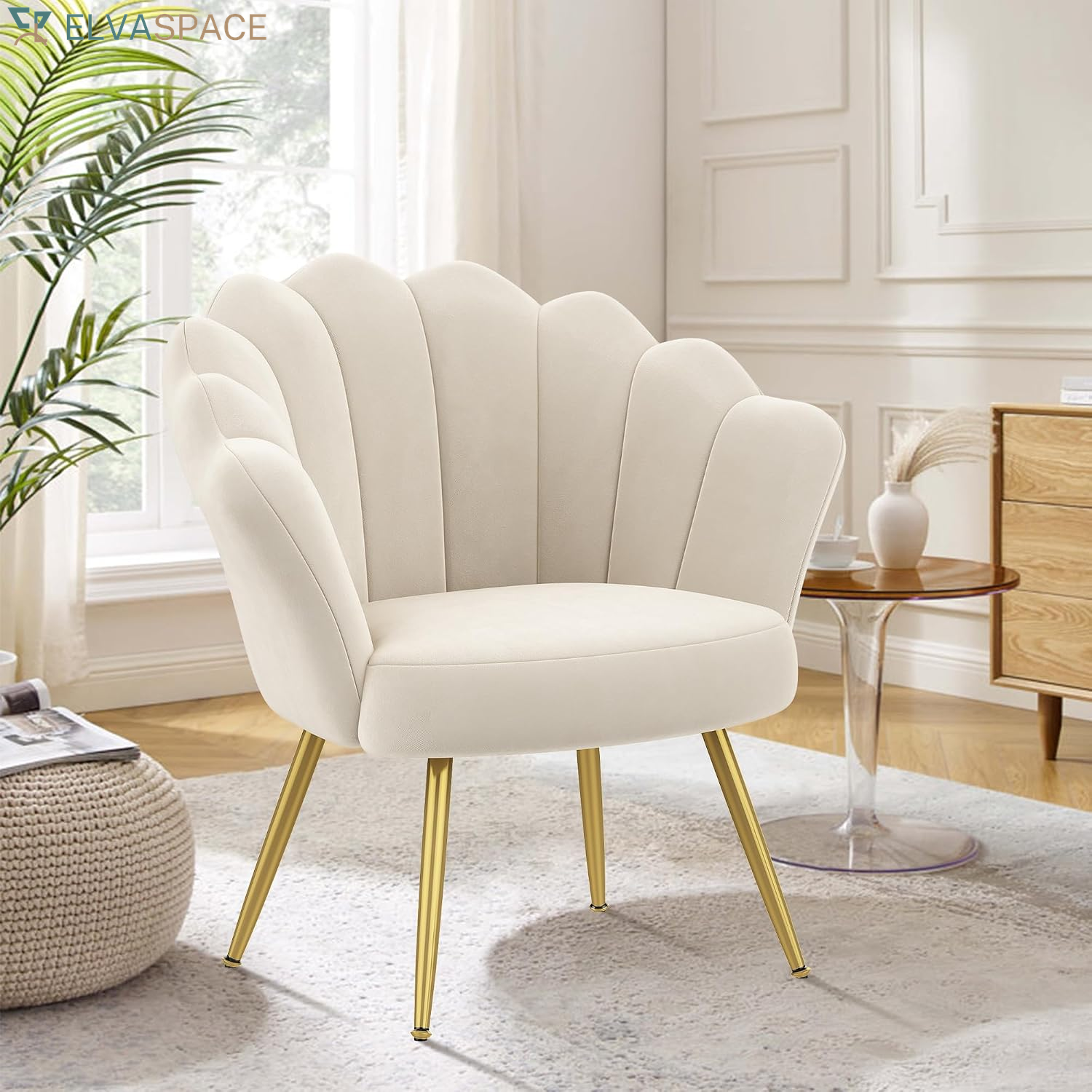 Mid Century Velvet Living Room Chair Set of 2 Accent Chairs, Upholstered Vanity Chair for Makeup Room, Modern Barrel Arm Guest Leisure Chair Comfy for Bedroom-Yellow