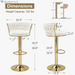 Bar Stools Set of 2, Adjustable Barstools Counter Height Stools with Back and Arm, Velvet Woven Kitchen Island Stools W/Gold Metal Leg & Base, 360° Swivel Bar Chair for Pubs Dining Room, White