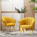 Mid Century Velvet Living Room Chair Set of 2 Accent Chairs, Upholstered Vanity Chair for Makeup Room, Modern Barrel Arm Guest Leisure Chair Comfy for Bedroom-Yellow