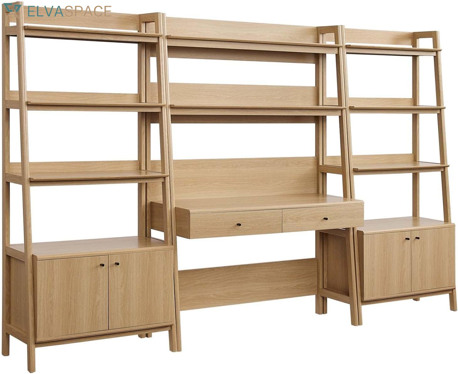 3-Piece Home Office Desk and Bookshelf Display Case in Walnut White