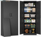 Storage Metal Cabinet 71" with Doors and 4 Shelves Adjustable Adjustable Feet and Lock Tall Storage Cabinet for Pantry Garage Craft Bedroom Office Shop