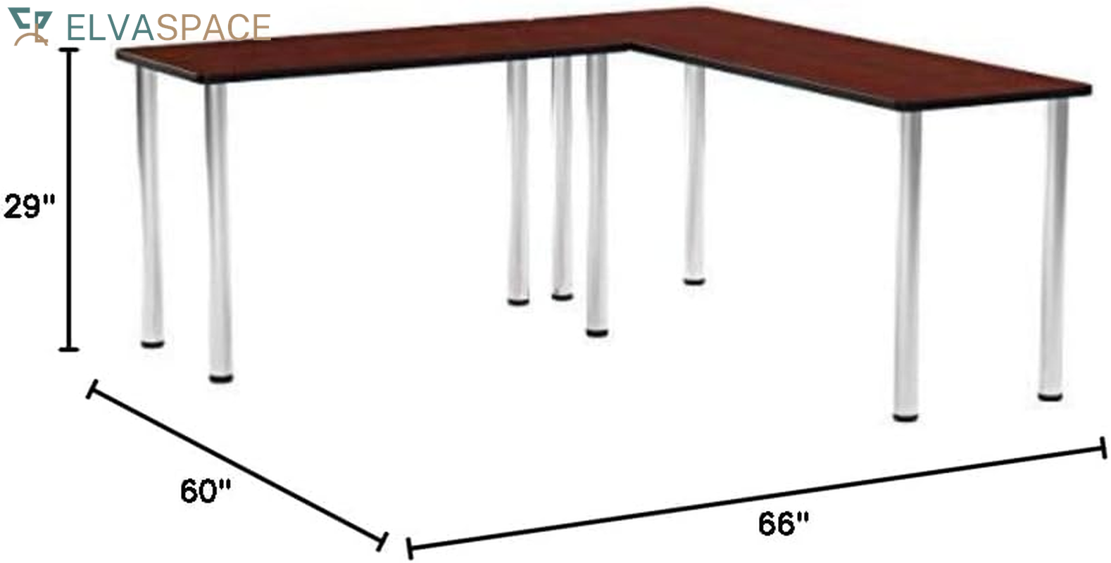Regency Kee 60 X 66 In. Corner L Shaped Desk- Cherry Top, Chrome Legs