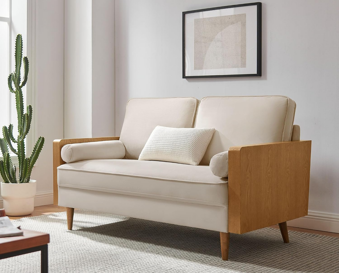 Kellan 72 Inch Velvet Sofa in Walnut Moss Green