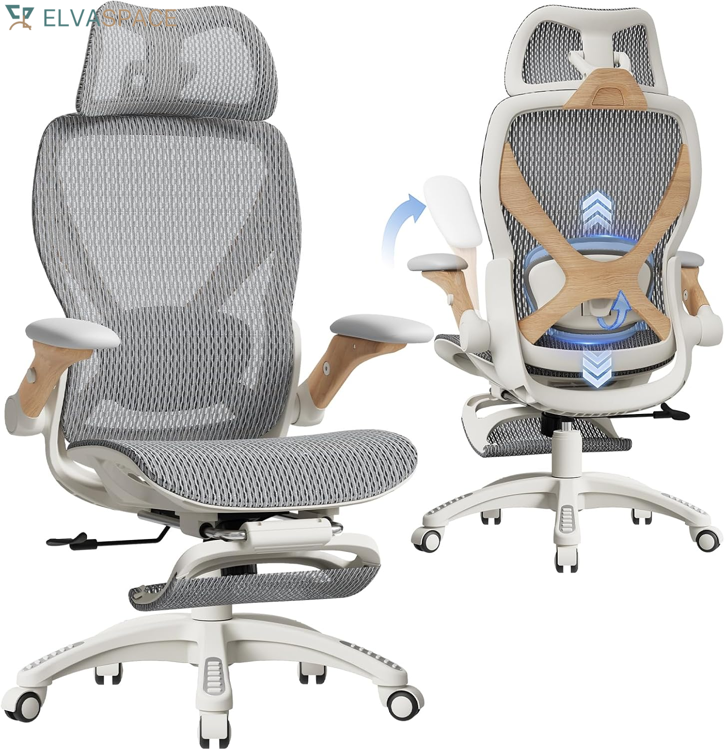 X100 Ergonomic Office Chair with Footrest, Big and Tall Home Desk Chair with 5D Flip-Up Arms, Adjustable 3D Lumbar Support,High Back Rolling Computer Chair, Swivel Mesh Chairs