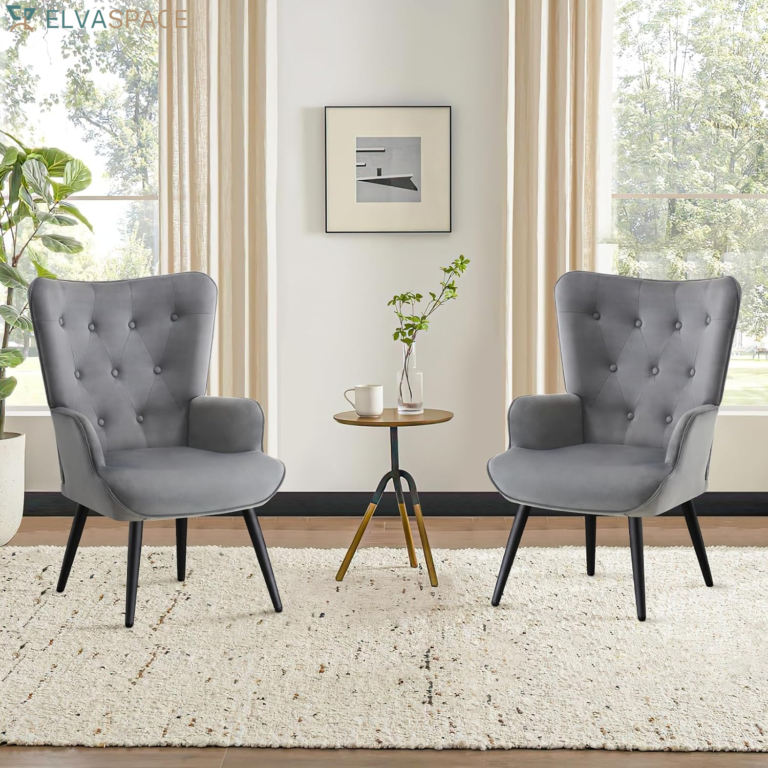 Boucle Accent Chair for Living Room, Upholstered Reading Chair with High Backrest, Tufted-Button Wingback Armchair for Bedroom, Dressing Room, Home Office, Ivory White