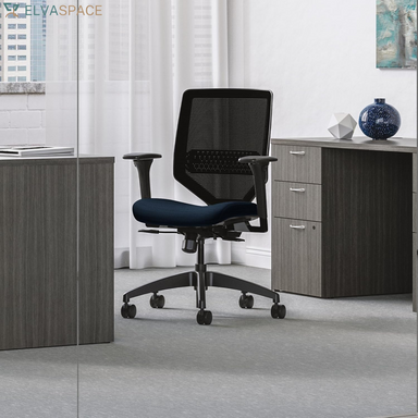 Solve Ergonomic Mesh Task Chair with Adjustable Lumbar Support and Arms, Synchro‑Tilt Desk and Computer Seating for Home Office or Workstation, Midnight