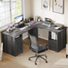 L Shaped Desk with Power Outlets | Computer Corner Desk, File Drawer, Monitor Stand & Storage Shelves, File Cabinet