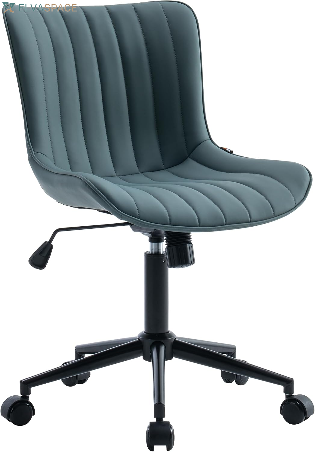 Green Office Desk Chair with Wheels Armless Vanity Chair Modern | Faux Leather Upholstered with Rocking Back, Swivel Height Adjustable Small Cute Computer Rolling Task Chair Ergonomic 300Lb