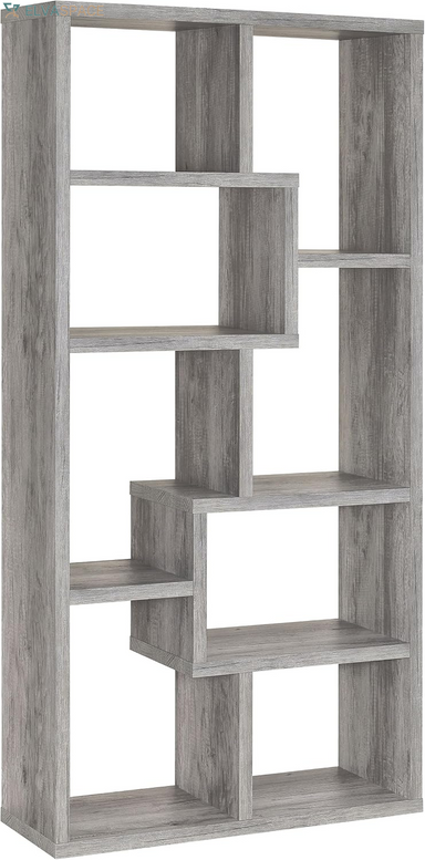 Coaster Home Furnishings - Theo - Wood - Geometric Bookshelf with Open Cubbies and Six Staggered Shelves - Home Office - 71-Inch - Gray Driftwood - 801137