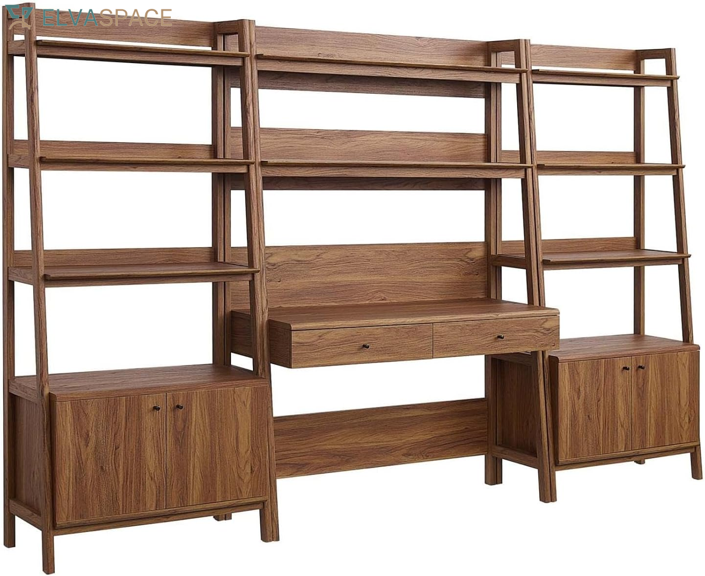 3-Piece Home Office Desk and Bookshelf Display Case in Walnut White