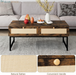46" Rattan Coffee Table with Metal Frame, Center Rectangular Tables with 2 Drawers, Wooden Small Media Table for Home Living Room, Brown