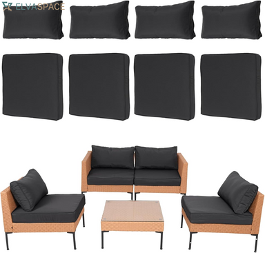 8Pcs Patio Cushion Covers with Zipper, Outdoor Couch Covers Replacement, Outdoor Couch & Sofa Slipcovers for Patio Furniture, Washable Reusable Furniture Protector (Black, 23.6×23.6×3.35Inch)