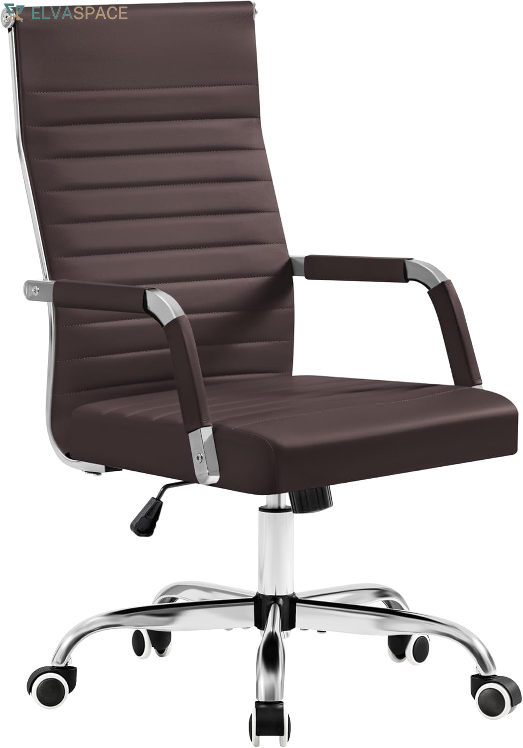 Ergonomic Office Desk Chair, Executive Ribbed Mid-Back PU Leather Conference Room Chair Adjustable Swivel Chair with Arms (1, Orange)
